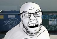 animated blood glasses gun holding_gun holding_object knife mde meta:op_wont_tell_us_how_he_made_this million_dollar_extreme rifle soyjak stubble variant:chudjak variant:el_perro_rabioso variant:feraljak variant:impish_soyak_ears // 1600x1100, 23.2s // 38.4MB