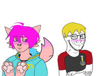 2soyjaks arm badge blue_eyes blush boykissersilly_cat closed_mouth clothes crimea crimean_tatar crossed_arms faggot fagskin flag flag:crimean_tatar flag:transgender_pride_flag full_body furfag furry gay glasses hair hand hmoma hohol human_male_on_male_anthro muscles nate paw pig pink_skin purple_hair series:astrofene_and_his_bvll_chudnater2 smile smug soyjak soyjak_party stubble tail that_one_fucking_picture_of_nate_being_a_smug_little_bastard tranny trans twinkjak ukropig variant:soyak variant:twinkjak wojak yellow_hair // 1920x1500 // 758.1KB