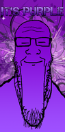 calm glasses purple_background purple_skin smile stretched_mouth stubble subvariant:longplier text variant:markiplier_soyjak // 993x2000 // 1.0MB