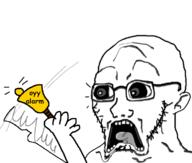 bell ear glasses hand open_mouth scared soyjak stubble subvariant:doctos tongue variant:soyak // 766x651 // 138.6KB