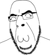 closed_eyes closed_mouth glasses smile soyjak stubble uwu variant:cobson // 720x789 // 112.7KB