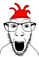 glasses mouth_open open red rubber soyjak stubble variant:dylanjak // 175x255 // 15.6KB