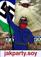 'p adolf_hitler arm artist:dap_chhuon belt black_skin bloodshot_eyes brown_troonjak bug crying doll_(user) flag flag:lesotho_reich flag_bearer fly froot giggly_goon_clown hand holding_object jakparty_soy jartycuck jartyfly kuz lesotho multiple_soyjaks mymy nazi_germany poster propaganda red_lips rent_free soybooru subvariant:jartycuck subvariant:patrick swastika text variant:chudjak // 1007x1398 // 1.4MB