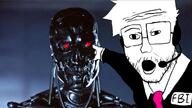 clothes federal_bureau_of_investigation glasses glownigger hair microphone necktie open_mouth pointing red_eyes robot stubble suits terminator trend:glowie variant:two_pointing_soyjaks // 1280x720 // 102.8KB