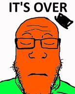 eyes_closed glasses green_shirt its_over orange_skin soyjak stubble text top_hat variant:markiplier_soyjak // 430x537 // 97.2KB