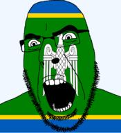 angry animal bird country eagle flag flag:chernivtsi_oblast glasses hair looking_to_the_left oblast open_mouth plant soyjak stubble teeth thick_eyebrows ukraine variant:cobson // 721x789 // 71.4KB