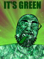 closed_eyes emerald gem gem_skin gemerald glasses green_skin hair hand its_just_getting_started middle_finger schlog_color_event soyjak soyjak_blog stubble text threat_level_green vape variant:daedaluson // 472x629 // 386.1KB