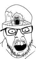 2soyjaks angry bloodshot_eyes crazed crying glasses hairy head_box mind_control mucus mustache open_mouth shocked soyjak stitch stretched_mouth stubble variant:a24_slowburn_soyjak variant:feraljak // 804x1325 // 239.4KB