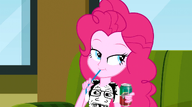 cartoon clothes edit equestrian_girls female glasses grin pinkie_pie soda soyjak sproke stubble subvariant:grinlook_poggers tshirt variant:markiplier_soyjak // 1280x715 // 658.8KB