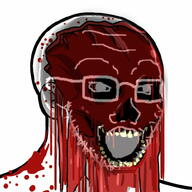 blood blood_drip blood_from_eyes blood_from_forehead blood_from_mouth blood_splatter deep_wound exposed_muscle eye_socket glasses gore mutilation no_nose open_mouth skinned_face soyjak stubble variant:soyak // 1000x1000 // 156.0KB