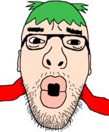 4chan anime clothes ear glasses green_hair hair open_mouth soyjak stubble variant:asmattr white_skin yotsoyba // 598x720 // 1.7MB