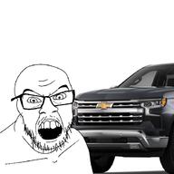 angry car chevrolet chevrolet_silverado general_motors glasses motors open_mouth pickup_truck soyjak stubble truck variant:feraljak // 900x900 // 242.2KB
