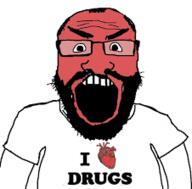 angry arm beard clothes drugs glasses heart i_love low_resolution open_mouth red_skin soyjak subvariant:science_lover text tshirt variant:markiplier_soyjak // 226x223 // 20.3KB