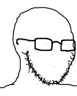 bald glasses looking_to_the_right monochrome no_nose small_eyes small_mouth soyjak stubble unnerving variant:soyak white_background // 644x800 // 17.3KB