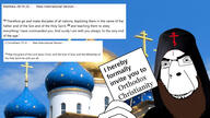2_corinthians_(bible) 2_corinthians_13:14 beard card christian_cross christian_identity christianity church clergy clerical_headdress cross crucifix eastern_orthodox glasses gray_background hand headdress holding_object invite looking_at_you matthew_(bible) matthew_28:19 matthew_28:20 open_mouth orthodox orthodox_church orthodox_cross orthodox_priest orthodoxy paper priest smile soyjak stubble template text variant:cobson // 1920x1083 // 497.3KB