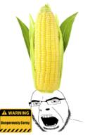 clothes corn cornson food foodjak glasses hat open_mouth pun sign soyjak stubble text variant:cobson vegetable warning // 683x1024 // 381.8KB