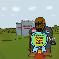 award awards bald beard black_text brapped_comment_section☣️☣️☣️_do_not_enter☣️☣️☣️ brown_skin cloud crying flag:gay_men_pride_flag flag:lgbt_pride_flag glasses grozan_(user) grozan_(whiny_faggot) grozan_(zigger) holding_object leaking red_text stubble subvariant:full_body_rupturejak text variant:rupturejak water_storage_tank whining z_(russian_symbol)