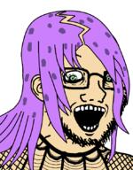 anime clothes crazed diavolo ear glasses green_eyes hair jojos_bizarre_adventure open_mouth purple_hair soyjak stubble subvariant:soyak_(crazed) variant:soyak // 665x850 // 19.4KB