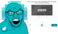 angry blue_skin captcha glasses hcaptcha logo mustache open_mouth soyjak stubble text variant:feraljak you_will // 2888x1712 // 154.2KB