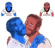2soyjaks angry arm balding beard blue_skin calm closed_mouth clothes gay glasses hair heart hope i_hate i_heart i_love kiss kissing kys noose punisher_face red_skin redraw soyjak subvariant:science_lover suicide text tshirt tumblr variant:markiplier_soyjak white_shirt wholesome yaoi // 1280x1120 // 168.7KB