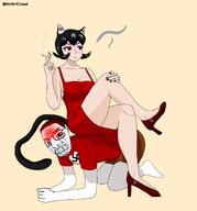 alunya breasts cat_ear catgirl cigarette coomer_artstyle dark_hair dress female femdom red_dress red_eyes red_tshirt smoke smoking swastika tail variant:chudjak // 1907x2048 // 1.2MB