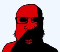 anarcho-communism black_sclera flag:anarcho-communism glasses horror no_pupils ominous red red_teeth shadow soyjak starved stubble teeth variant:markiplier_soyjak // 741x646 // 8.9KB