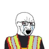 amazon angry bloodshot_eyes clothes crying glasses jacket open_mouth operations_manager soyjak stubble variant:soyak wagie // 554x554 // 63.2KB