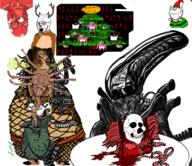alien alien_(movie) angry black_skin blood christmas christmas_tree closed_eyes closed_mouth ear elf elf_hat gore grin h_r_giger hanging horror its_over monster movie multiple_soyjaks muscles open_mouth orange_sclera predator predator_(movie) red_nose reindeer rope skeleton skinned_face skull smile soyjak steam subvariant:blobson subvariant:hornyson subvariant:nucob table teeth text total_nigger_death tranny variant:bernd variant:cobson variant:impish_soyak_ears variant:markiplier_soyjak variant:smugjak variant:soyak video_game xenomorph // 1934x1672 // 2.2MB