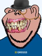 black_sclera blue_shirt bowler british brown_skin clenched_teeth clothes ear greggs hat monocle mutt rotten_teeth soyjak stubble subvariant:impish_amerimutt transparent_background variant:impish_soyak_ears yellow_teeth you_were_one_i_ker // 598x784 // 207.9KB