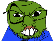 amphibian blue_shirt clothes frog glasses gums nas:pepe open_mouth pepe pepe_the_frog stubble subvariant:crazyguyjak teeth variant:feraljak white_background // 800x600 // 20.8KB
