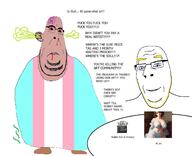 2soyjaks ai_generated blood bloodshot_eyes blue_eyes closed_mouth ear fat frown full_body glasses purple_hair smile soyjak stinky stubble subvariant:blobson subvariant:hornyson subvariant:nucob text tranny variant:cobson wallet white_skin // 1626x1325 // 241.2KB