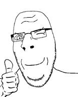 closed_mouth glasses hand smile smug soyjak stubble subvariant:nucob template thumbs_up variant:cobson wink // 541x671 // 28.0KB