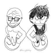 closed_mouth full_body glasses looking_at_each_other omori rainingketchup smile soyjak stubble sunny_(omori) variant:unknown // 2048x2048 // 1.0MB