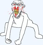 angry animated blood bloodshot_eyes clenched_teeth dance ear glasses hand leg monkey_dance nosebleed red_eyes soyjak stubble subvariant:feralrage text variant:feraljak vein yellow_teeth // 570x537 // 63.5KB