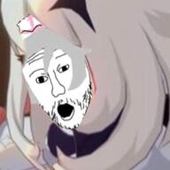 genshin_impact low_quality open_mouth paimon stubble variant:two_pointing_soyjaks white_hair // 736x736 // 37.6KB