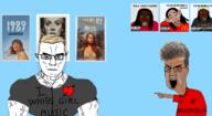 5soyjaks amerimutt angry anti_mutt arm bandana big_ears black_skin bloodshot_eyes brown_skin closed_mouth clothes crying glasses hand i_love long_hair mcdonalds missing_teeth multiple_soyjaks nigger open_mouth pointing subvariant:chudjak_front subvariant:muscular_chud taylor_swift text tongue variant:chudjak variant:rizzjak yellow_hair yellow_sclera yellow_teeth zoomer // 1416x774 // 162.7KB