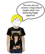 big_floppa blond brainrot clothes gigachad looking_at_you meme soyjak speech_bubble subvariant:shoyta text translation tshirt variant:gapejak viktor_tsoi zoomer // 677x811 // 83.0KB