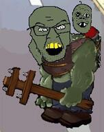 2soyjaks angry arm baby clothes deformed full_body gargantuar glasses green hand holding_object imp leg open_mouth plants_vs_zombies soyjak stubble subvariant:jacobson variant:a24_slowburn_soyjak variant:feraljak video_game yellow_teeth zombie // 633x798 // 477.5KB