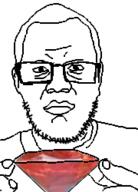 closed_mouth ear gem glasses hair hand holding_gem holding_object neutral red ruby soyjak stubble variant:unknown // 180x250 // 17.5KB