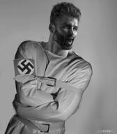 animated armband beard ext=gif hair monochrome nas:gigachad open_mouth schizo screaming straitjacket swastika // 223x255 // 549.2KB