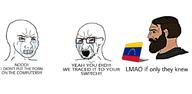 bloodshot_eyes computer country crying crying_wojak flag flag:venezuela glasses hacker laptop nintendo nintendo_switch nordic_chad open_mouth porn school soyjak stubble text variant:soyak variant:wojak venezuela video_game wojak // 1800x877 // 92.3KB