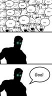 black_skin coal comic gem gigachad glasses glowing glowing_eyes goal multiple_soyjaks nas:gigachad open_mouth soyjak speech_bubble stubble swarm thougher variant:soyak // 1142x2100 // 569.1KB