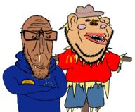 2soyjaks amerimutt arm award beard black_sclera brown_skin button_eyes buttons closed_mouth clothes crossed_arms ear european european_union flag flag:european_union glasses hair hay lips mcdonalds most_obsessed_faggot_award mutt open_mouth red_eyes red_shirt rosy_cheeks scarecrow shitskin smug soyjak star_(symbol) strawman stubble subvariant:euromutt subvariant:impish_amerimutt sweater united_states variant:impish_soyak_ears variant:markiplier_soyjak // 650x539 // 187.4KB
