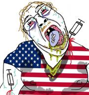 american_flag amerimutt arm blood bruise country dead death disgusting drugs fentanyl flag glasses gynaecomastia missing_teeth nipple opioid overdose pill soyjak stubble sweating syringe tongue united_states variant:bernd vein vomit yellow_hair // 962x1024 // 124.1KB
