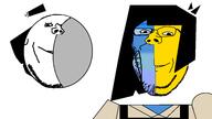 3soyjaks blue_skin calm cartoon ena female glasses hair long_hair moon moony smile soyjak stubble subvariant:wholesome_soyjak two_sides variant:gapejak variant:impish_soyak_ears variant:markiplier_soyjak yellow_skin // 1920x1080 // 206.6KB