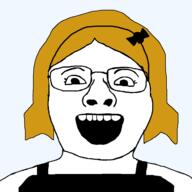 bow derpina female glasses hair happy headband open_mouth tank_top variant:heatherjak yellow_hair // 1280x1280 // 29.5KB