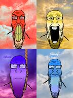 blue_skin calm emotion glee glum hanging happy purple_skin rage red_skin sad sky variant:markiplier_soyjak yellow_skin // 1200x1600 // 1.4MB
