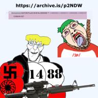1488_(soyjak_party) 4chan 4cuck blue_eyes buff get glasses gun hair jacket jp_(4chan) looking_to_the_left mge muscular_male nate raid rope smile smug sonnenrad subvariant:not_angry_soyjak swastika tranny variant:angry_soyjak variant:bernd yellow_hair // 4096x4096 // 5.3MB
