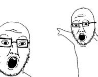 2_soyjaks beard glasses meta:tagme redraw stubble subvariant:two_soyjaks_pointing_recarbonized variant:two_pointing_soyjaks // 623x492 // 46.3KB