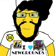 beard closed_mouth clothes friday_night_funkin' glasses hair heart i_love newgrounds smile soyjak subvariant:science_lover variant:markiplier_soyjak yellow_skin // 1170x1191 // 134.4KB